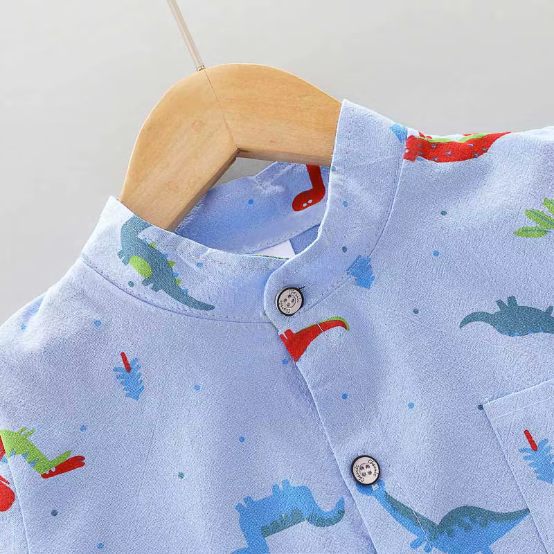 Ensemble 2 pièces pour nourrissons et tout-petits, chemise à col montant et manches courtes, imprimé