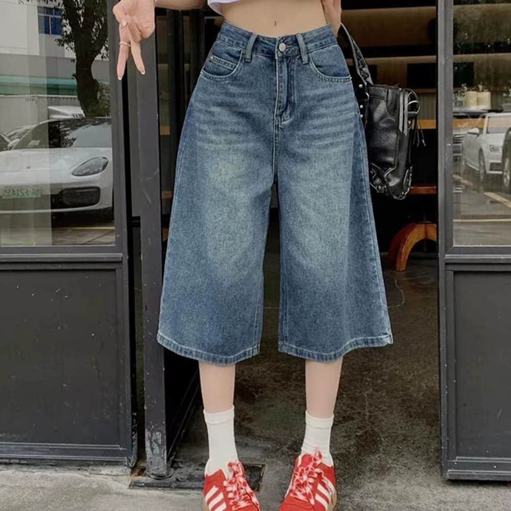 Jean Baggy Vintage pour femmes, Style américain, Y2k, ample, délavé, taille haute, longueur aux geno