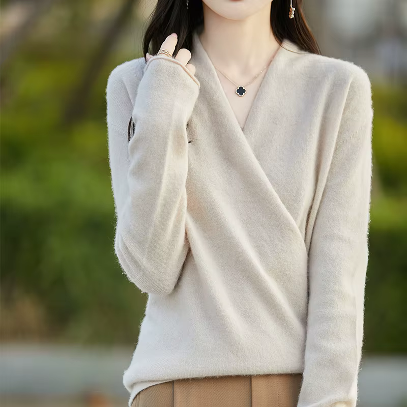 Hiver 100% Pure laine tricoté femmes pull col en v pull Standard cachemire tricots nouvelle mode Sex