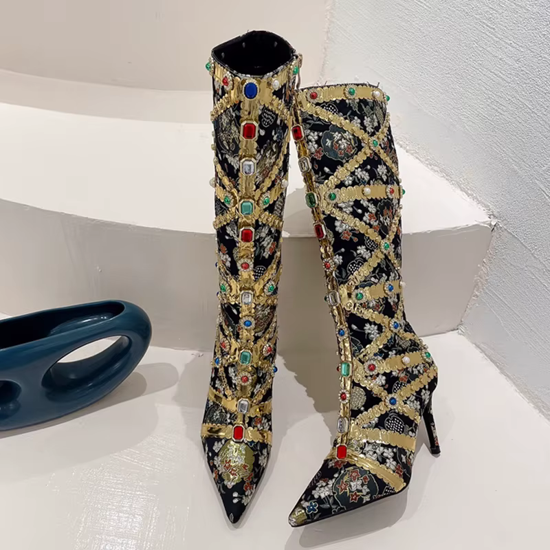 VEYKE-Bottes Hautes au Genou pour Femme, Chaussures à Talons, Travail Manuel, Sexy, Jolie tu, Parker