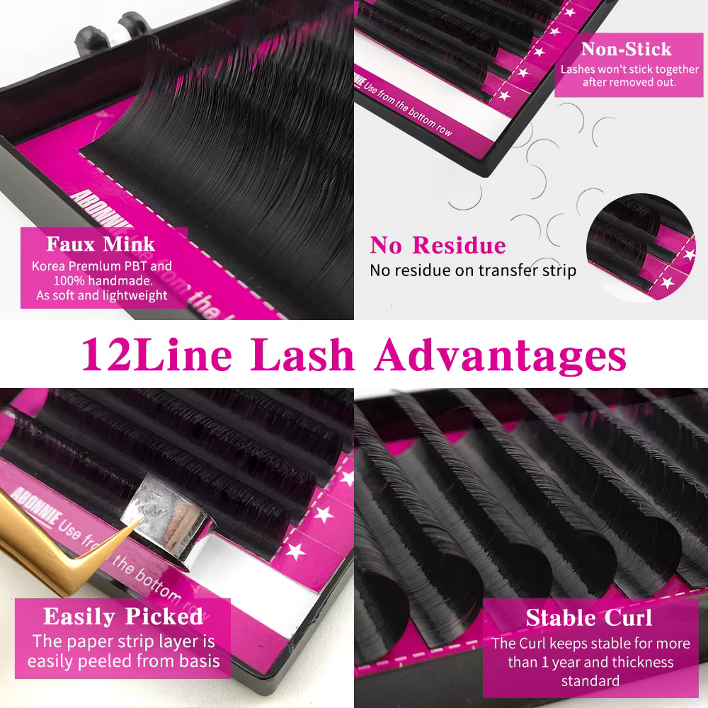 Extensions de cils individuels classiques Abonnie B/C/CC/D, cils volumineux et moelleux, toutes tail