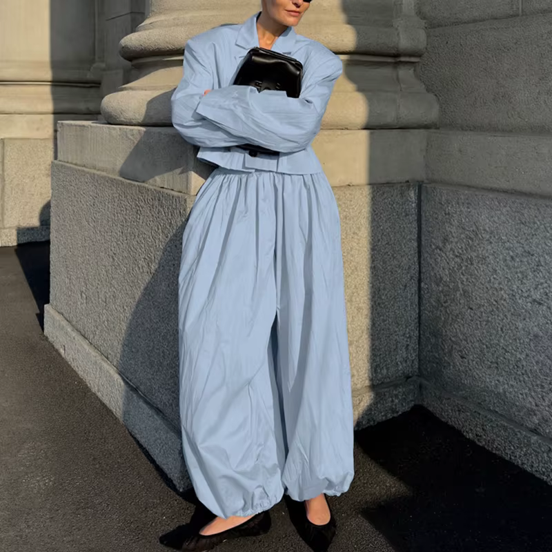 Ensembles de chemises à col en V boutonnées et pantalons à jambes larges pour femmes, printemps-été,