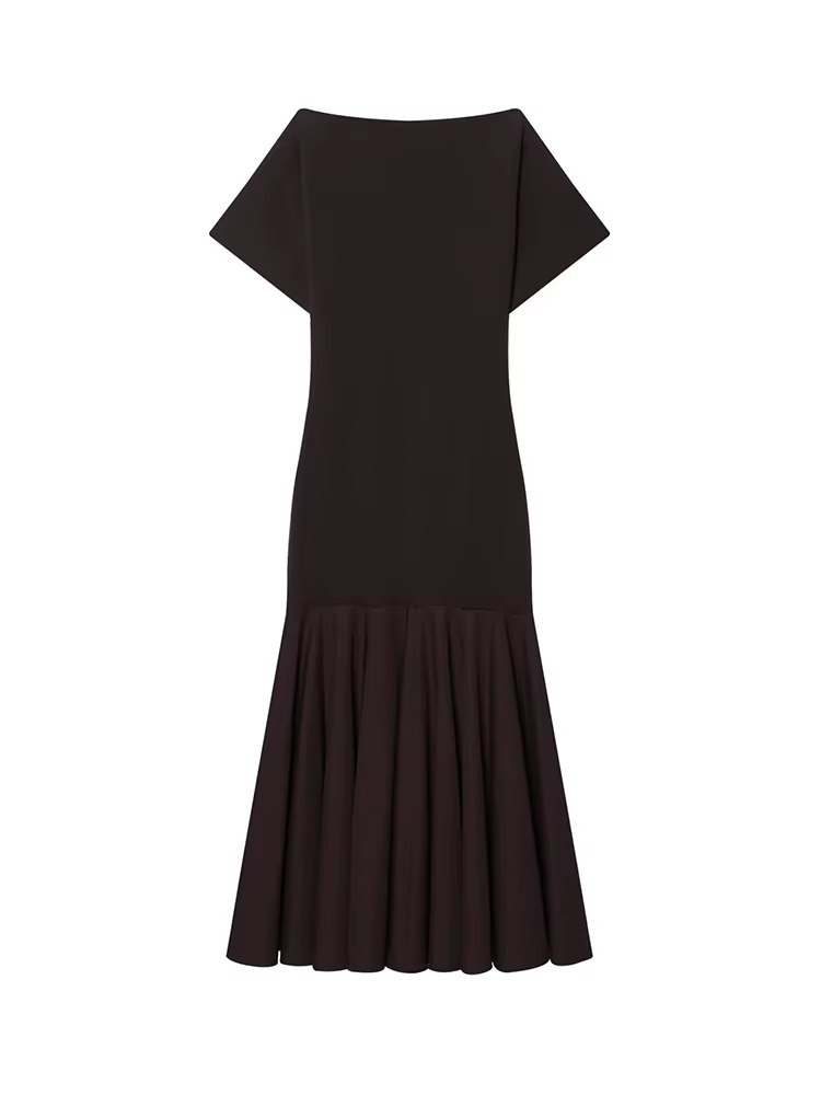 HH 2026 Robe midi plissée unie pour femme, mode été, avec fermeture éclair latérale, manches courtes