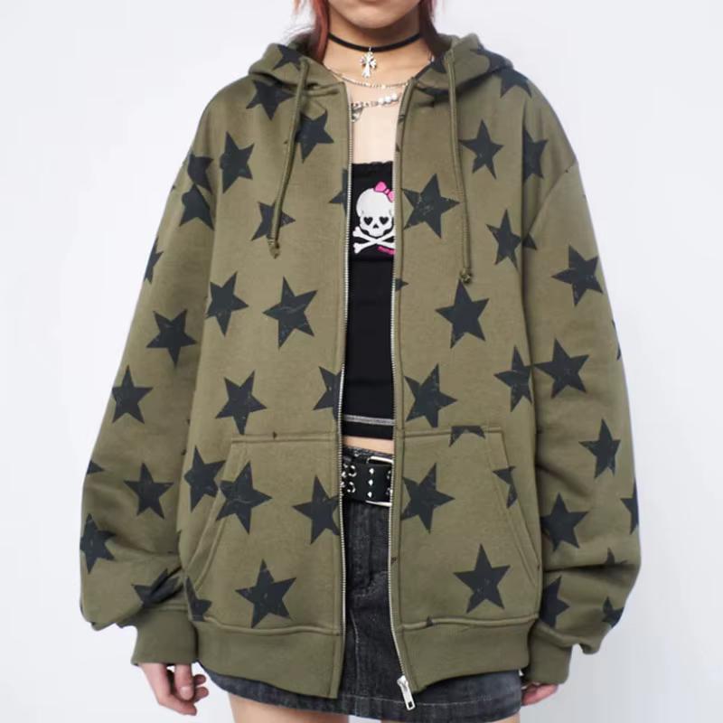 Y2k vêtements Vintage étoile surdimensionné sweat veste Harajuku Goth à manches longues femmes sweat