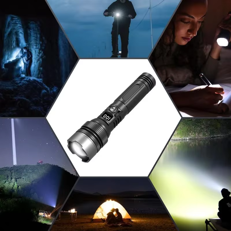 Lampe torche LED super brillante 1000000LM rechargeable USB-C avec affichage numérique, étanche IPX8