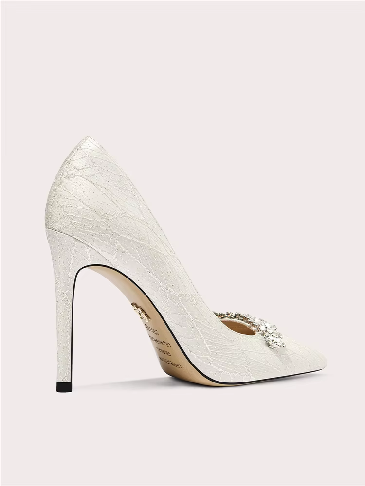 Talons hauts printemps pointu paillettes peu profondes strass chaussures de mariage robe de banquet