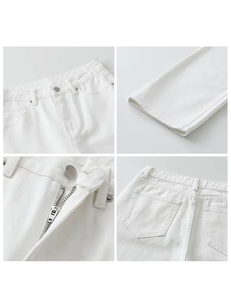 CHIC VEN femmes pantalon blanc mince taille haute coton jambe droite décontracté jambe mince jean fi