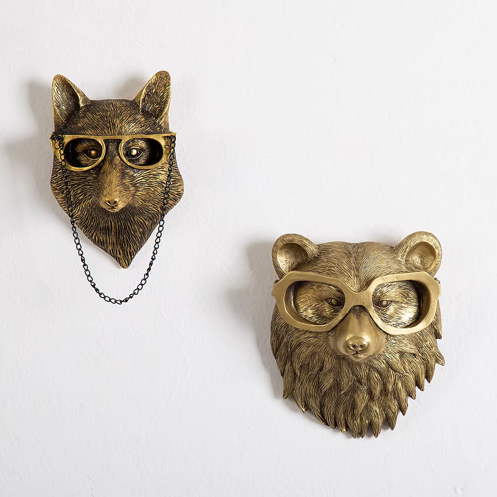 Pendentif Animal en résine Bronze Antique, tête de cerf doré, crochet de rangement mural, accessoire