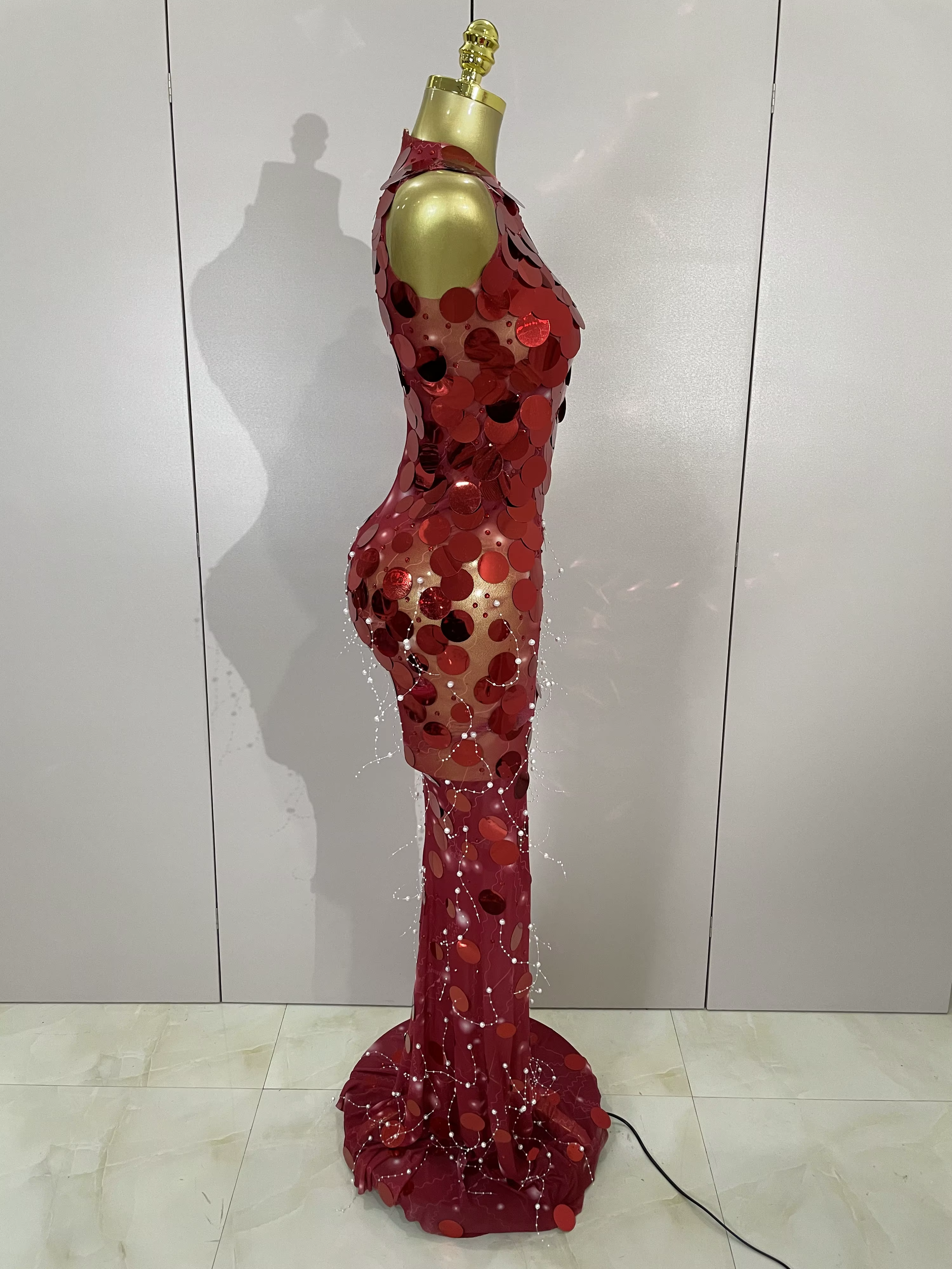 Robe Maxi en maille pour femmes, tenue de luxe, paillettes scintillantes, Sexy, soirée, spectacle, c