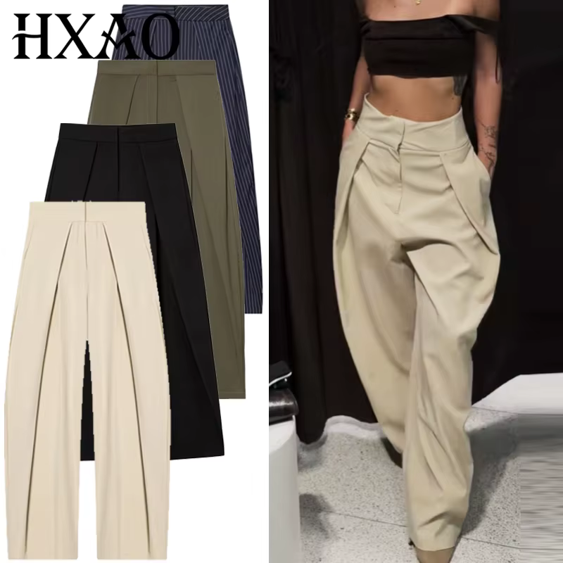 HXAO pantalon Baggy rayé pantalon femme automne 2025 élégant plissé jambe large pantalon surdimensio