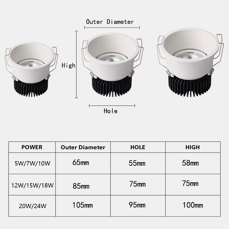 Downlight encastré Anti-éblouissement à intensité variable 7w 9w 12w 15w, projecteur Led rond de pla