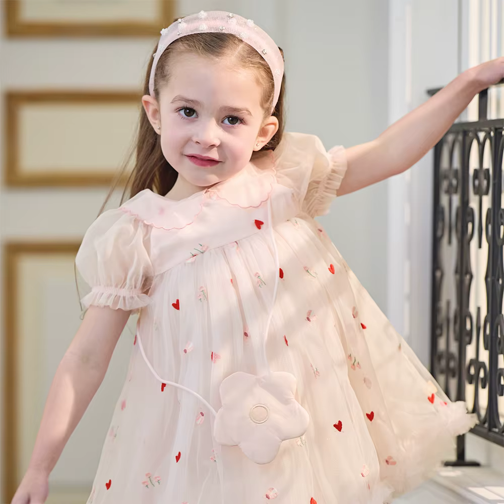 Robe en maille pour enfants Dave Bella, robe de princesse brodée, robe d'été à manches courtes pour 