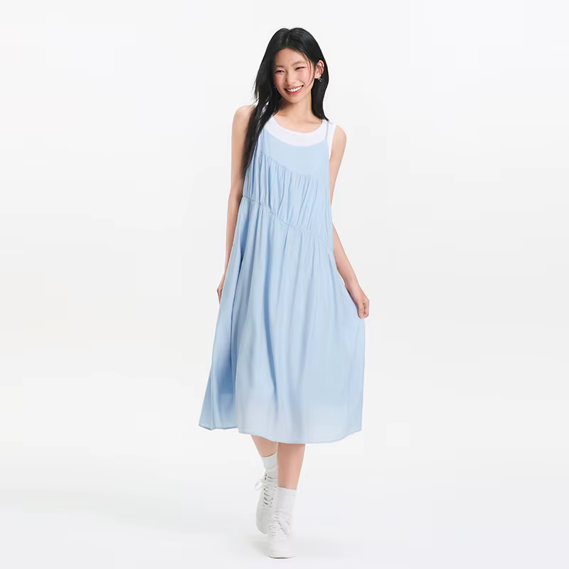Ensemble Robe Débardeur Femme Semir 2025 – Collection Été Couleur Unie Texturée Ourlet Irrégulier Ef