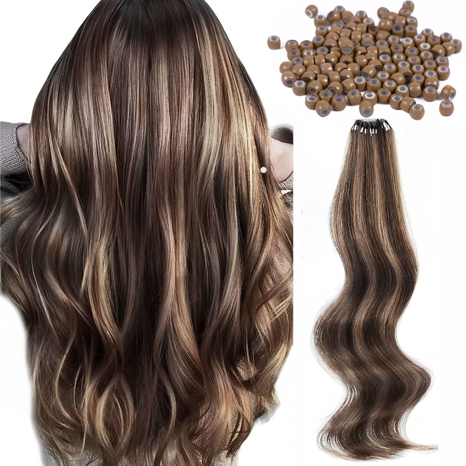 Nano anneaux en Silicone de 3mm, 500 pièces, anneaux en cuivre avec perles de cheveux doublées de Si