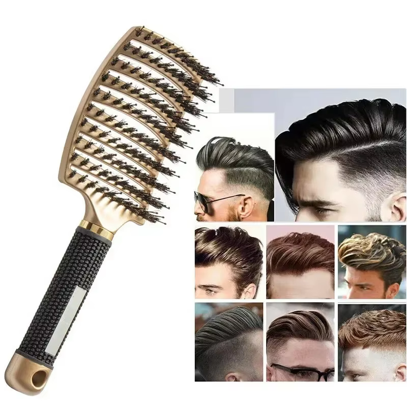 Brosse à cheveux peigne de Massage du cuir chevelu brosse à cheveux poils de sanglier en Nylon femme