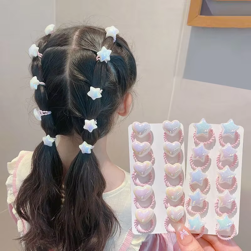 10 pièces mignon bébé fille bandes de cheveux dessin animé amour coeur étoile attaches de cheveux en