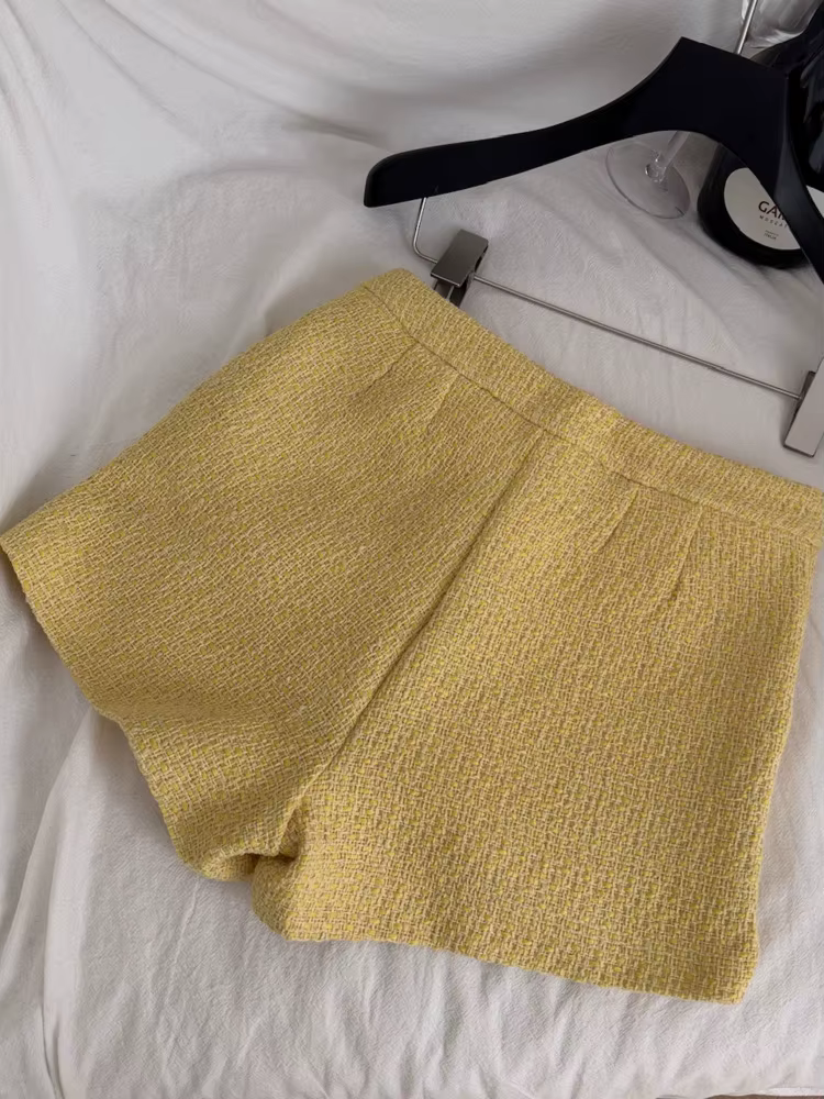 Haut de gamme élégant femme Tweed veste manteau + taille haute Shorts ensemble femmes français mince