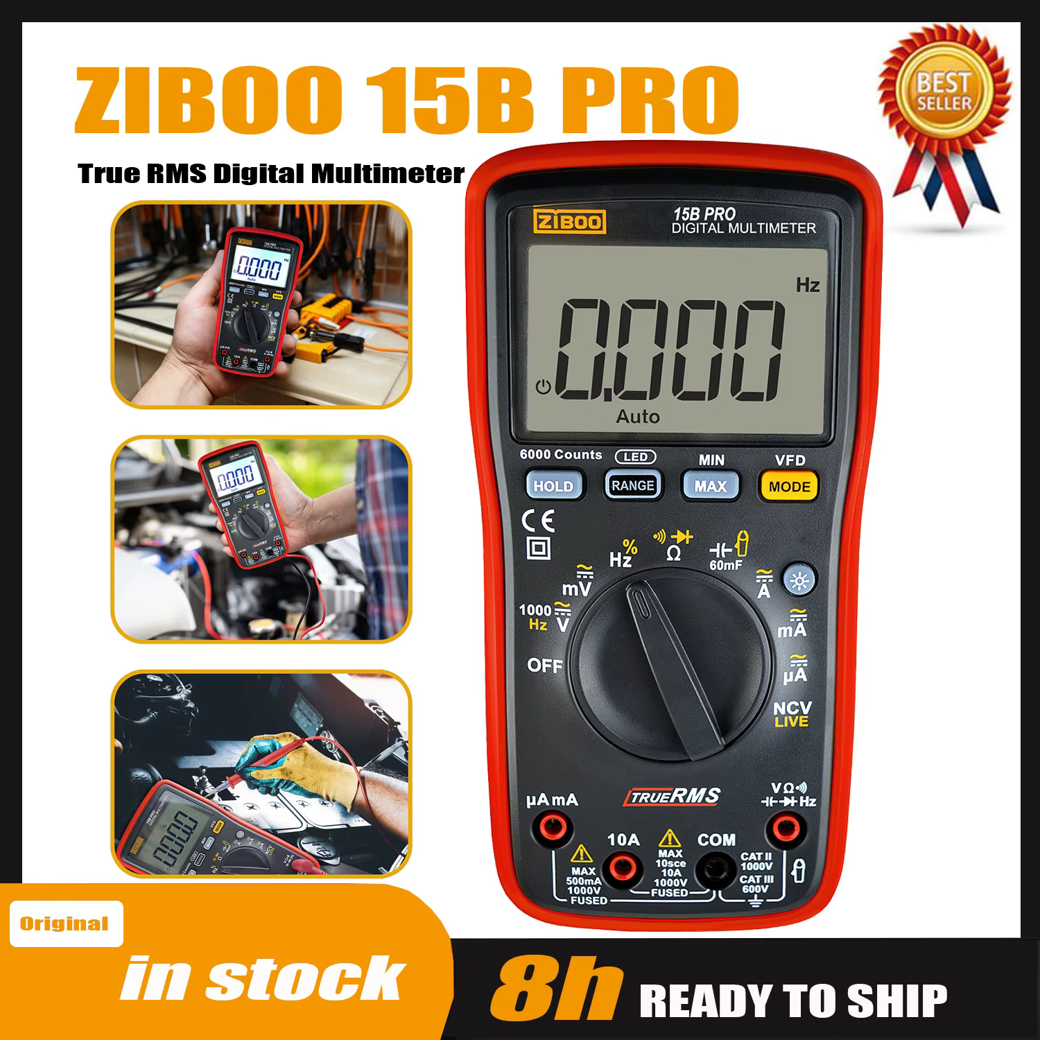 Multimètre numérique ZIBOO 15B PRO 17B PRO True RMS, pour applications électriques au long avec une