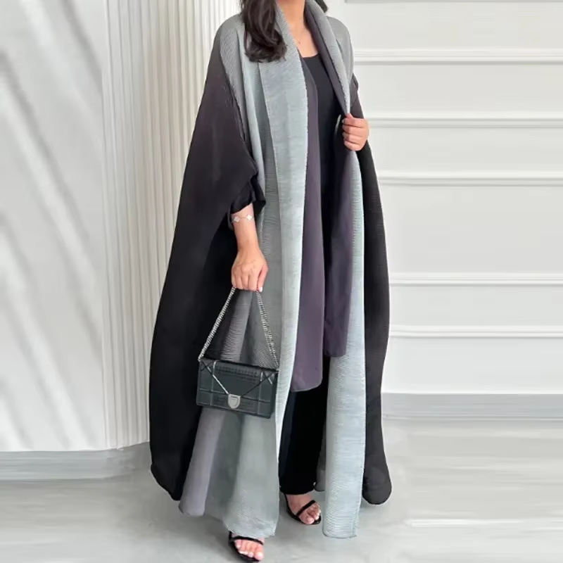Veste coupe-vent froissée pour femmes, col écharpe à manches chauve-souris, Robe longue dégradée, ma