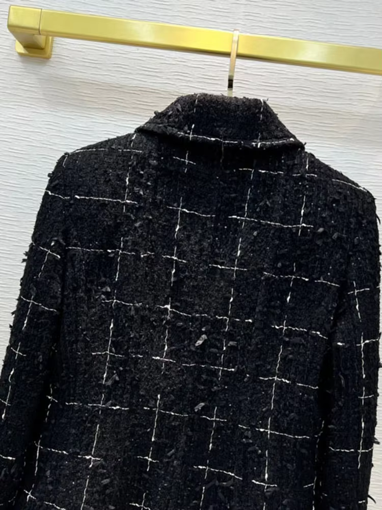Veste en tweed à carreaux pour femmes, glands, mi-boutonnage simple, avocat, fête, vêtements d'extér