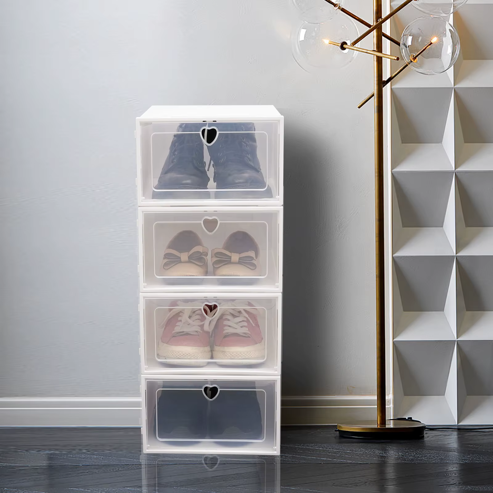 Boîtes à chaussures pliables, organisateurs de chaussures en plastique, étuis de rangement empilable