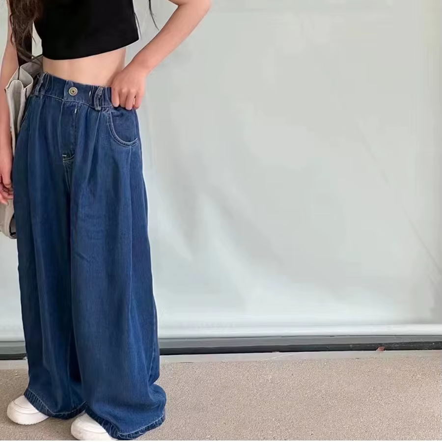 UNITIM Pantalon en jean pour filles, en coton, coupe droite, taille élastique, 2-14 ans, pantalon à 