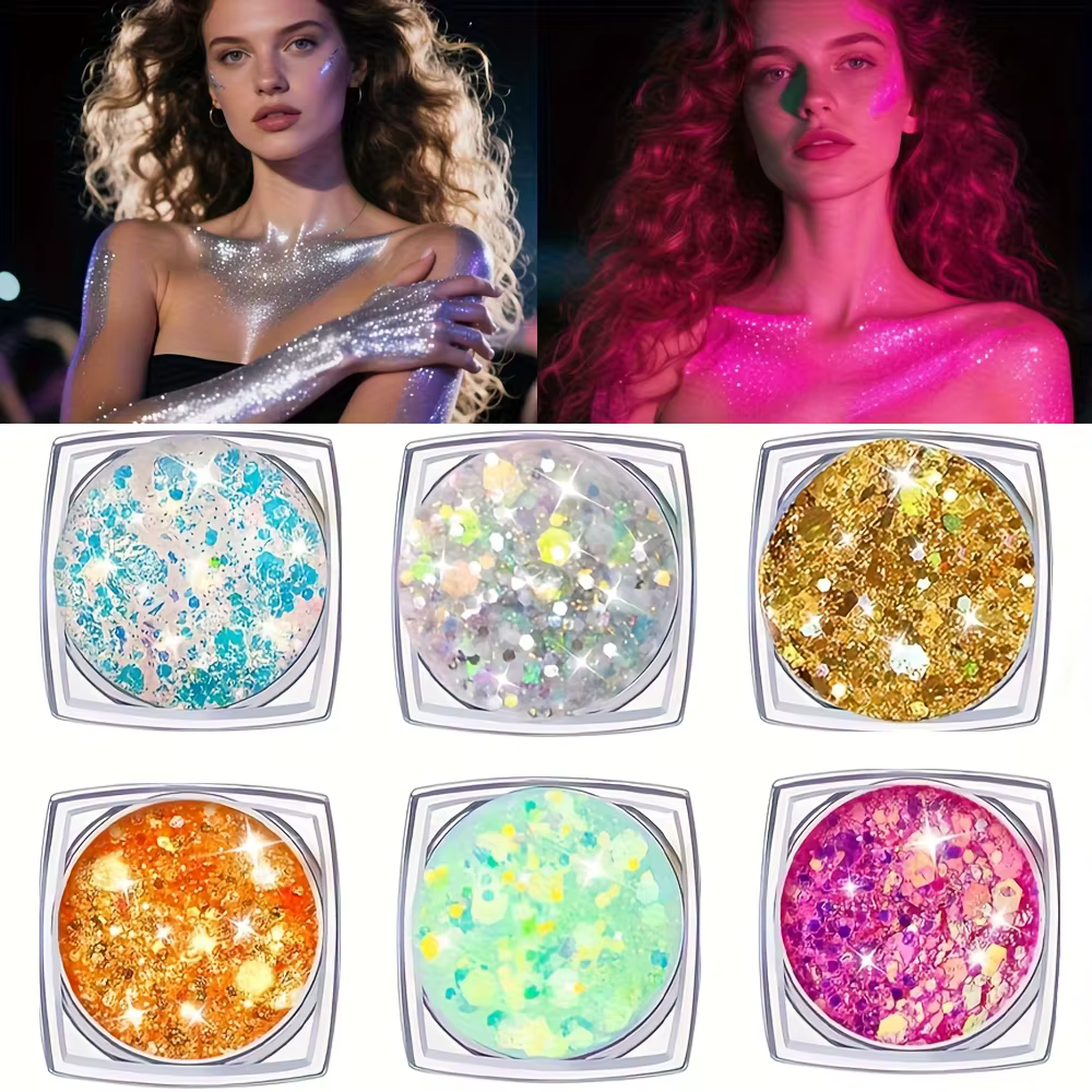 Gel à paillettes scintillantes dans la nuit, 6 pièces, à base d'eau, grosses paillettes pour Mardi G