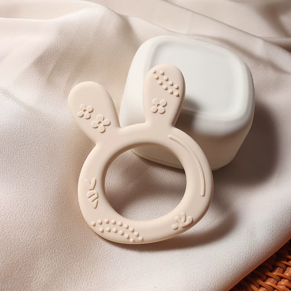 Anneau de dentition en Silicone en forme de lapin et de carotte pour bébé, jouet éducatif sensoriel