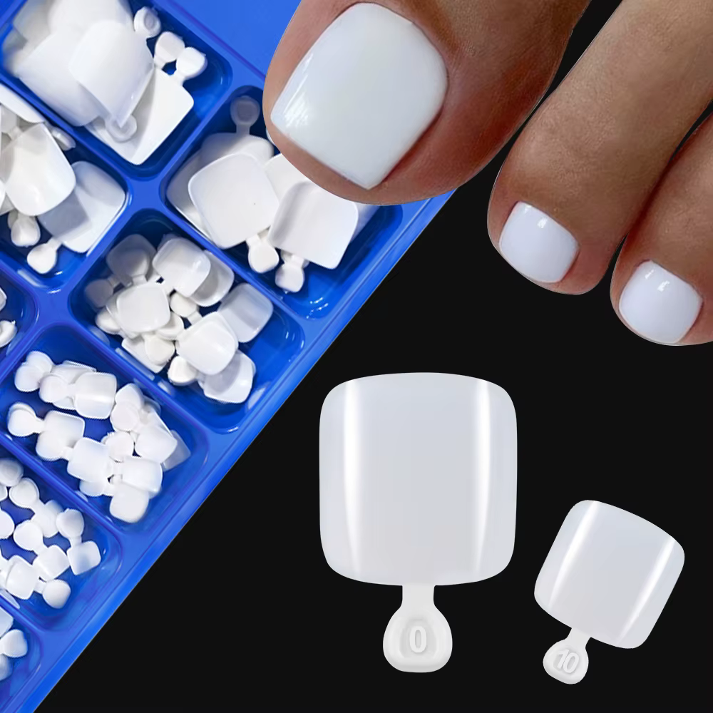 100 pièces faux ongles blanc naturel presse sur orteil pied couverture complète ongles carrés consei