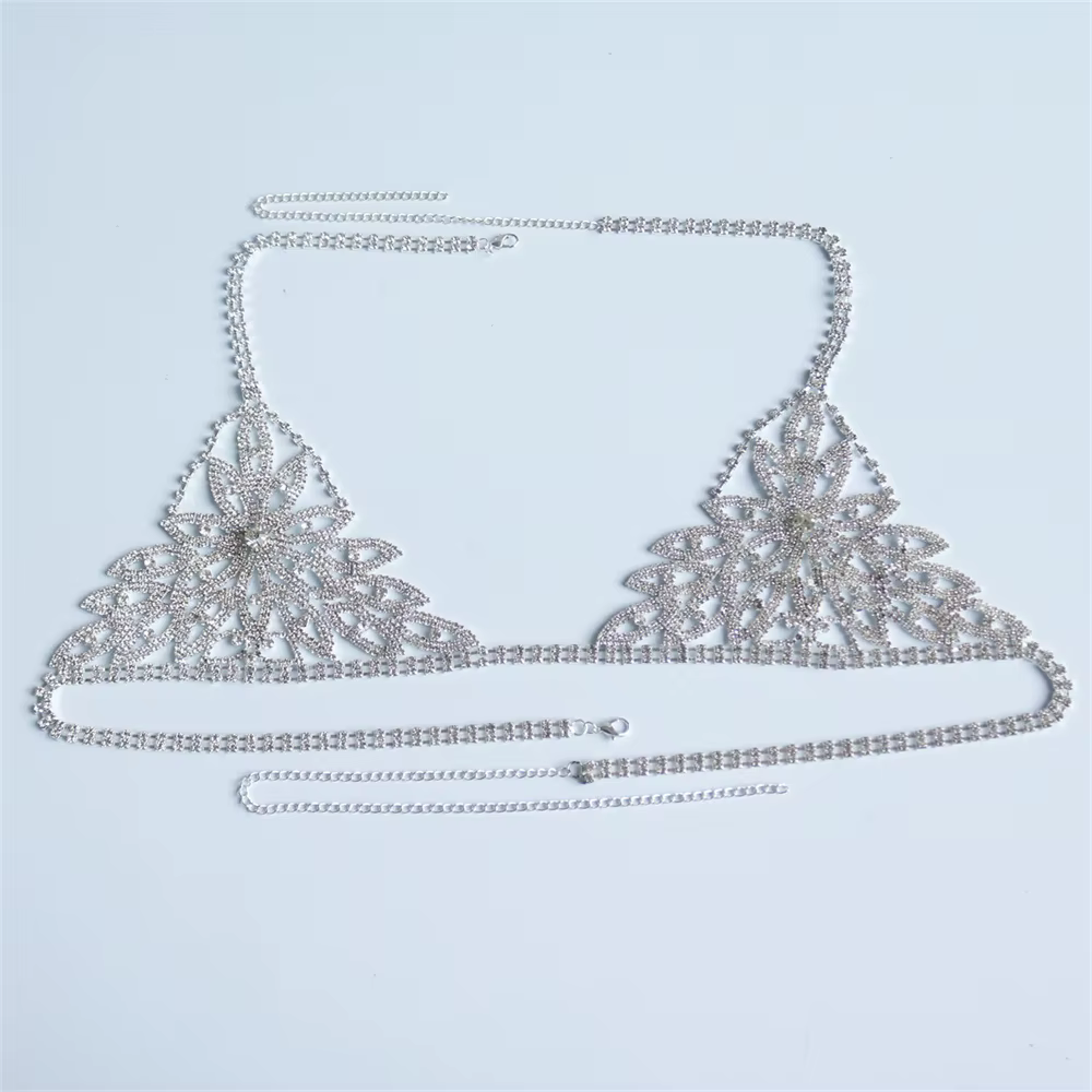 Chaîne de soutien-gorge en cristal pour femmes, bijoux de corps, design floral sexy, parfait pour le