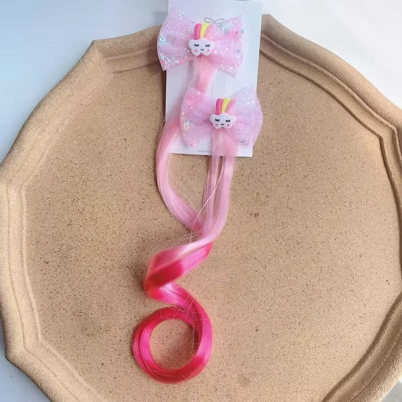 2 pièces nouvelle belle princesse arc-en-ciel licorne perruque filles épingles à cheveux chapeaux po