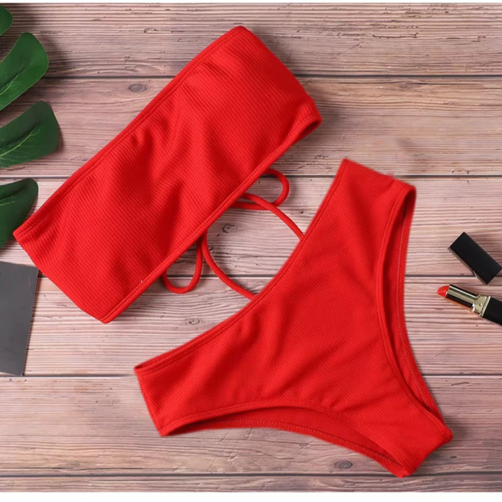 Mode sans bretelles Bikini ensemble Sexy réglable maillot de bain dos nu taille haute maillot de bai