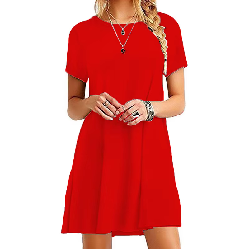 Femmes décontracté à manches courtes t-shirt robe Vintage col rond imprimé Mini robe ample élégant S