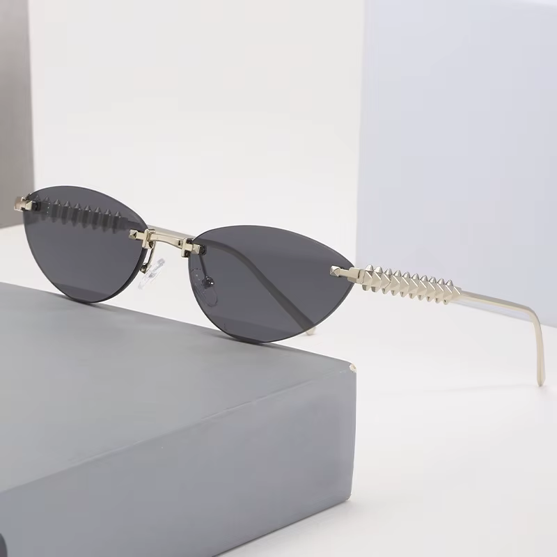 Lunettes de protection sans bords œil de chat Rivet lunettes de soleil femmes marque de luxe ovale d