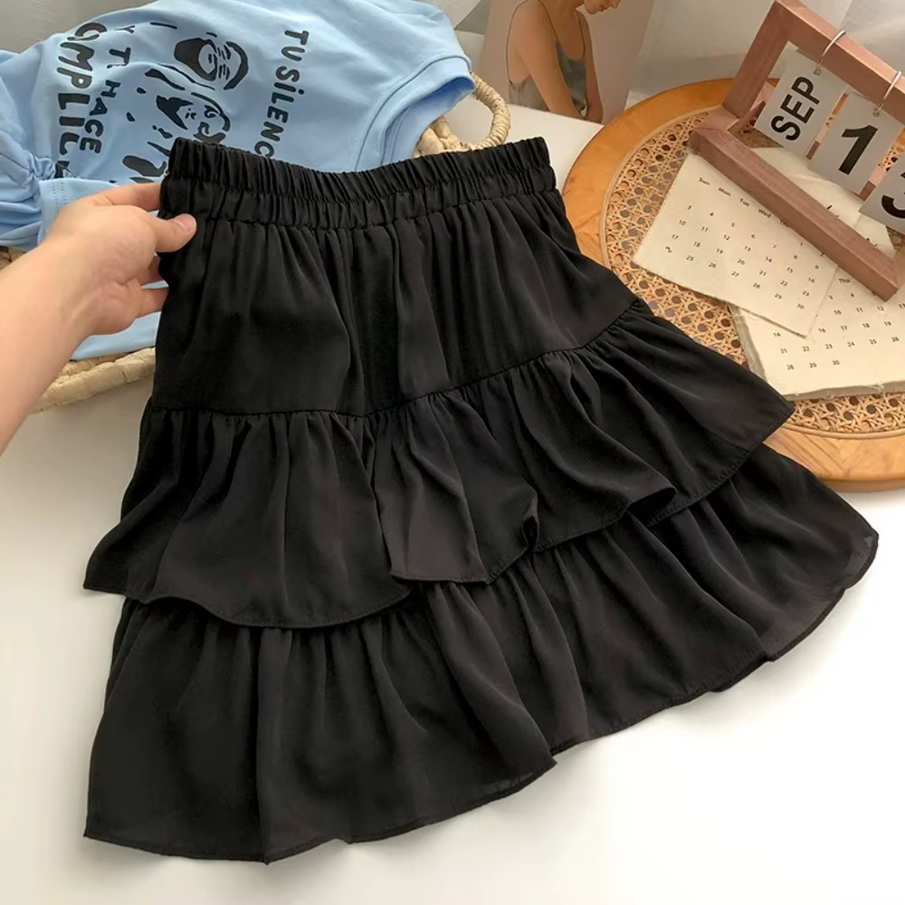 Jupe Courte Évasée Kawaii d'Été, Adorable et Coquette, Taille Haute, Volants, Patchwork, Style Lolit