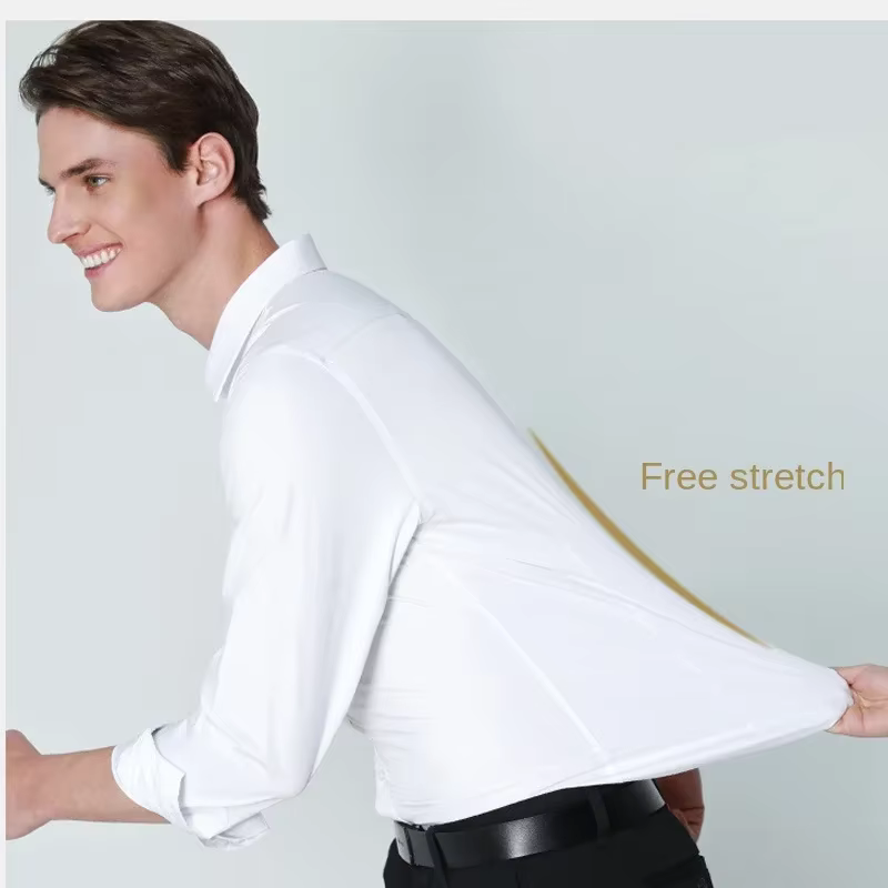 Chemise élastique à manches longues pour hommes, robe d'affaires sans repassage, tenue de travail pr