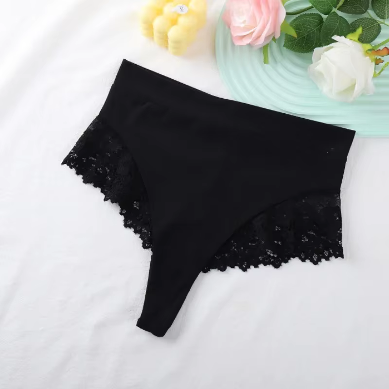 Culotte taille haute en dentelle épissée pour femme, lingerie avec nœud papillon, tongs à l'entrejam