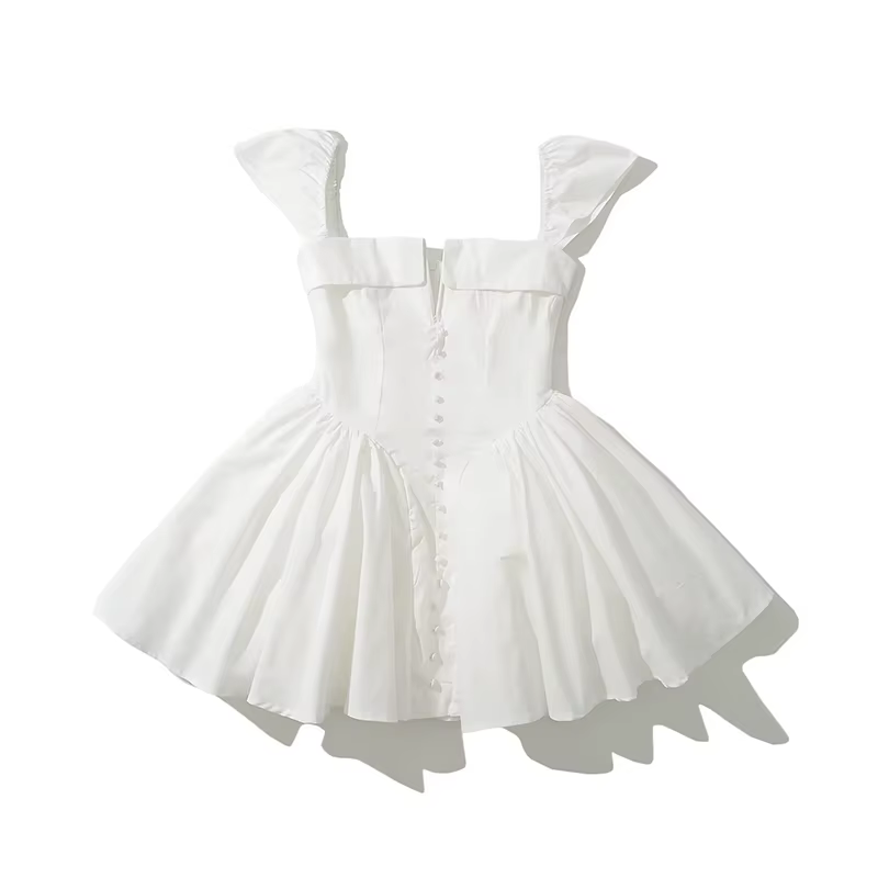 YENKYE été femmes Sexy coupe et évasée blanc Mini robes à manches courtes taille basse élégante Robe