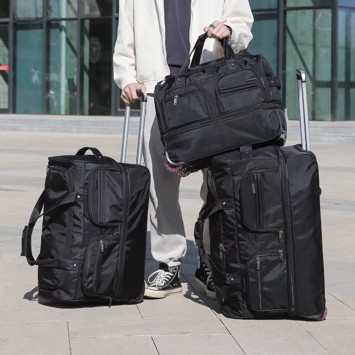 Sac vérifié de la compagnie aérienne Sac de bagage mobile pliable à l'étranger avec chariot Bagage d