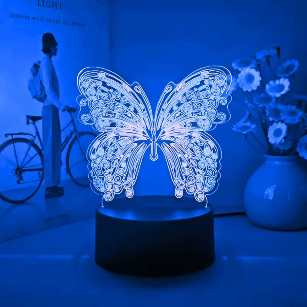 Veilleuse papillon 3D, lampe de bureau colorée, lumière tactile 7 couleurs, veilleuse LED USB, décor