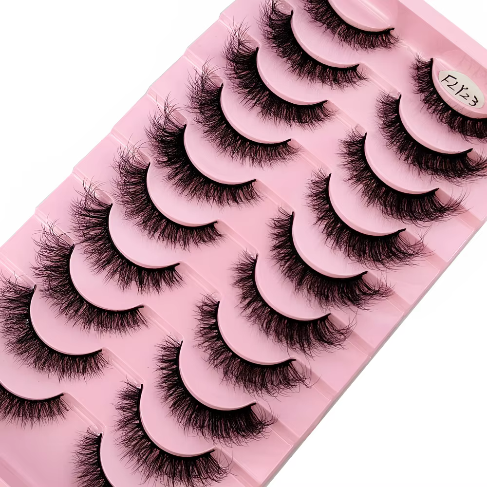 Faux-cils 3D en faux vison, 10 paires, faits à la main, naturels, nude, maquillage, imitation, crois