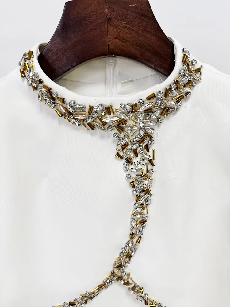 HIGH STREET Nouveauté 2026 Robe longue maxi de créateur pour femme, ornée de diamants et de perles,