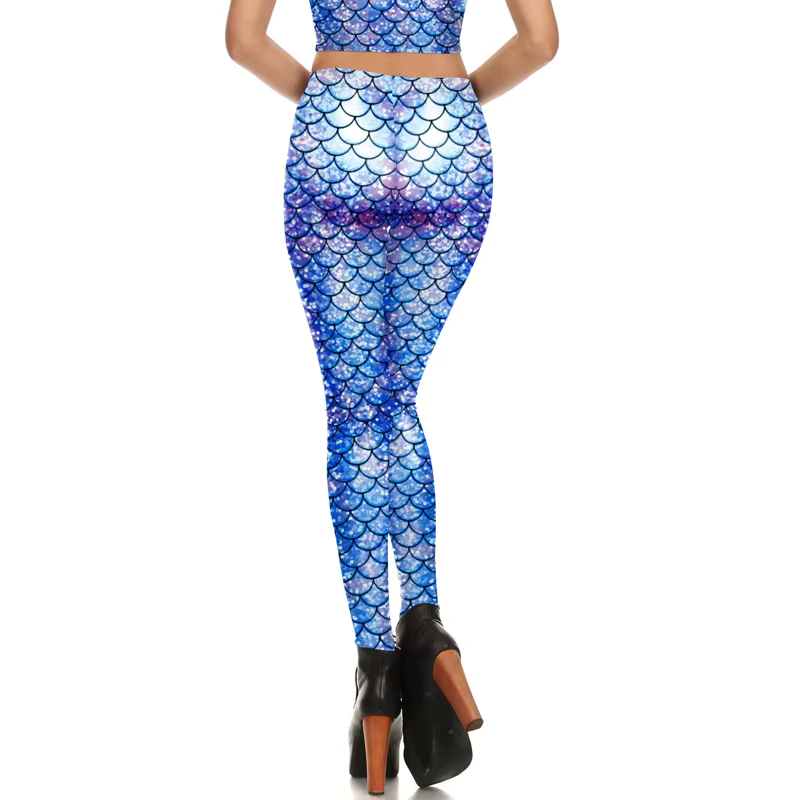 Leggings sirène colorés VIP FASHION pour femmes, taille haute, effet écailles de poisson, pantalon m