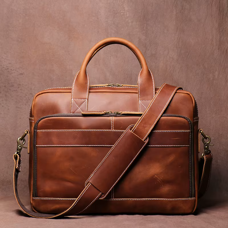 LEATHFOCUS – porte-documents en cuir véritable pour homme, sacoche Vintage pour ordinateur portable 