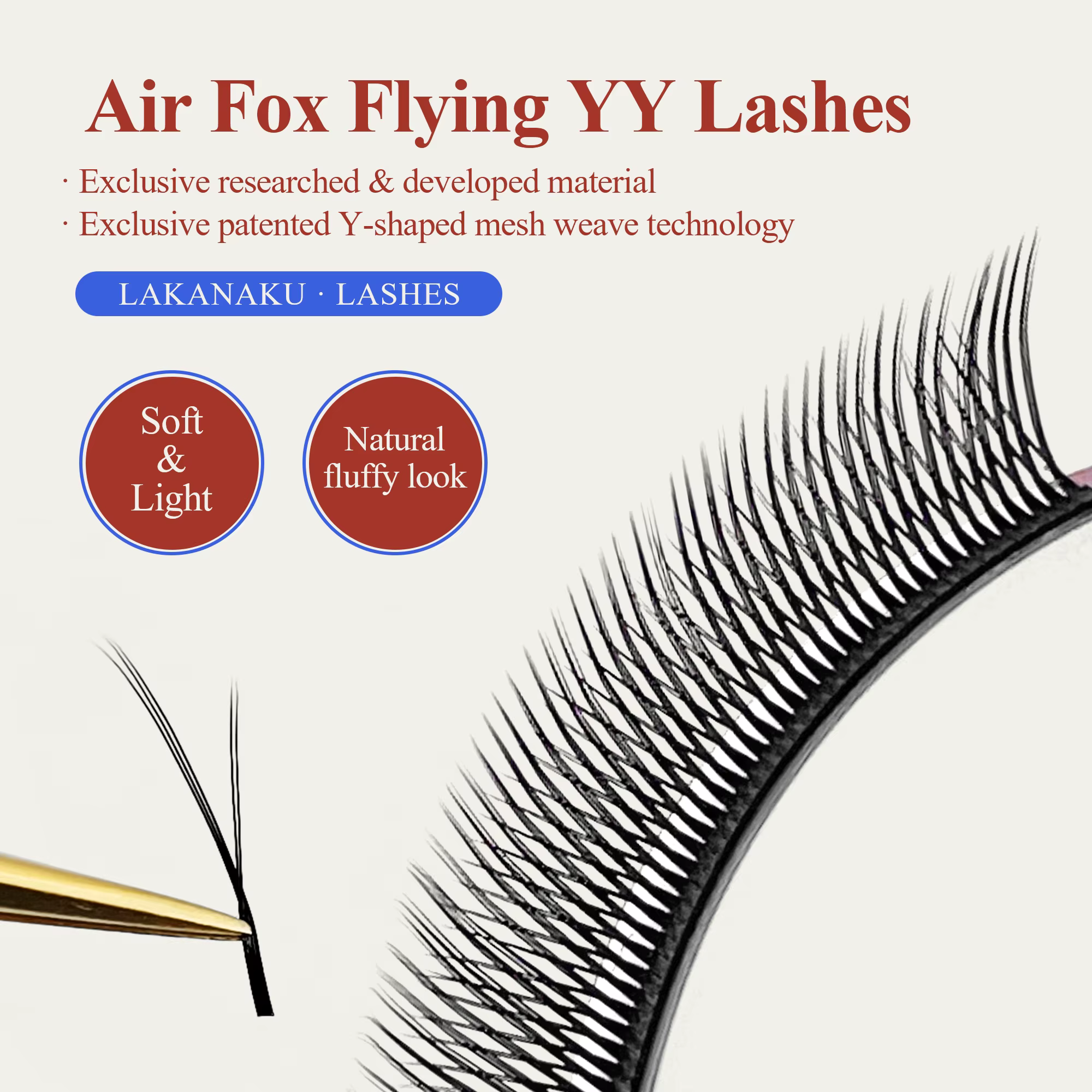 LAKANAKU-Extensions de Cils en Faux Vison Doux, Volume Brésilien, Forme YY, Yeux de Renard, 0.07mm