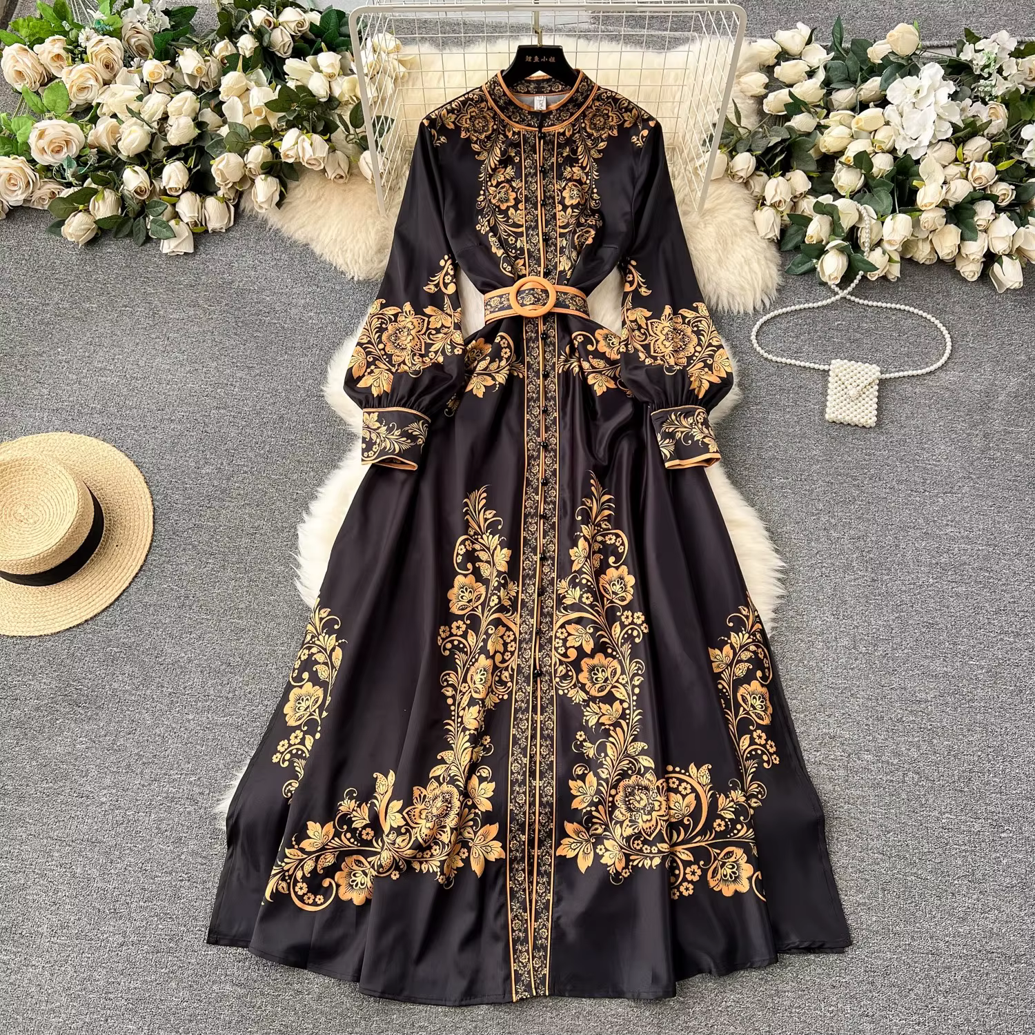 Robe de soirée longue vintage pour femmes, chemise à fleurs à imprimé floral, robe éducative, blanc,