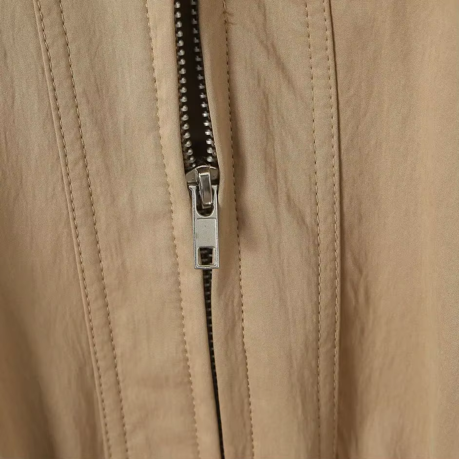 Manteau Safari en Faux Cuir Épissé pour Femme, Veste à Fermeture Éclair, 2 Poches Avant, Taille arti