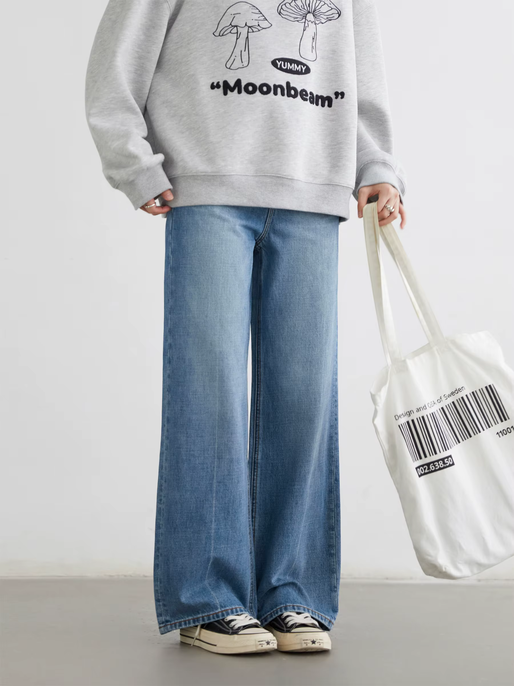 CHIC VEN femmes jean bleu ample décontracté solide nouveau rétro coton jambe large Denim pantalon fe