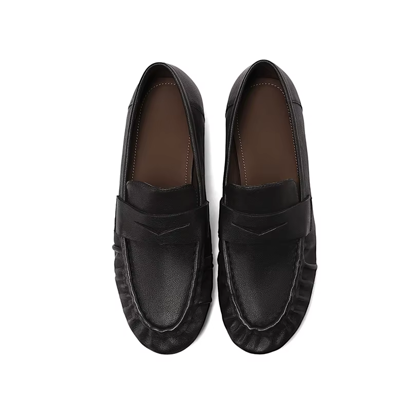 SmallHut Nouvelle Tendance Printemps 2026 Mocassins Femme en Cuir Véritable Marron Noir Style Patchw