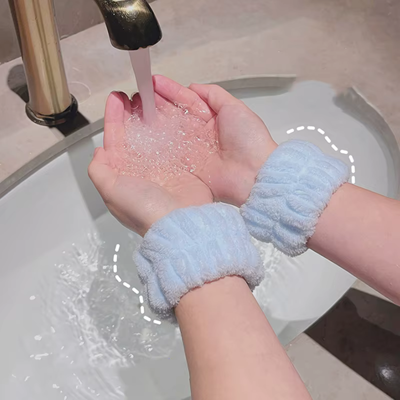 2 pièces réutilisable Spa poignet bandeau doux microfibre serviette bracelets pour laver le visage f